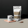 Coffee bag and mug with 'S5 Coffee' branding on a dark background